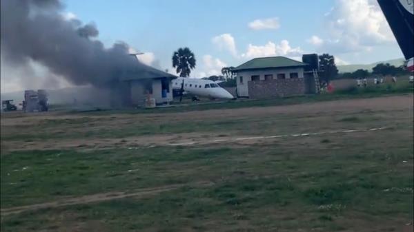 Plane crashing in Tanzania field